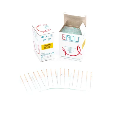 Vue 3 de Aiguilles d’acupuncture manche cuivre Modèle EACU CB (Copper Brand) – 100 pce