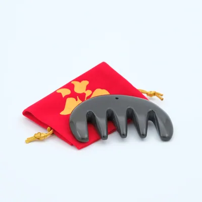 Guasha peigne demi-lune – en pierre noire « Bian Shi »