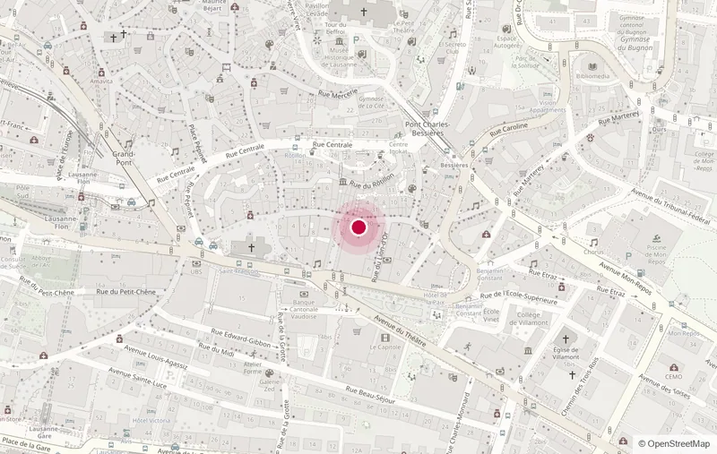 Plan du quartier : le cabinet se situe Rue de Bourg 16, entre Saint-François et Bessières, au centre de Lausanne